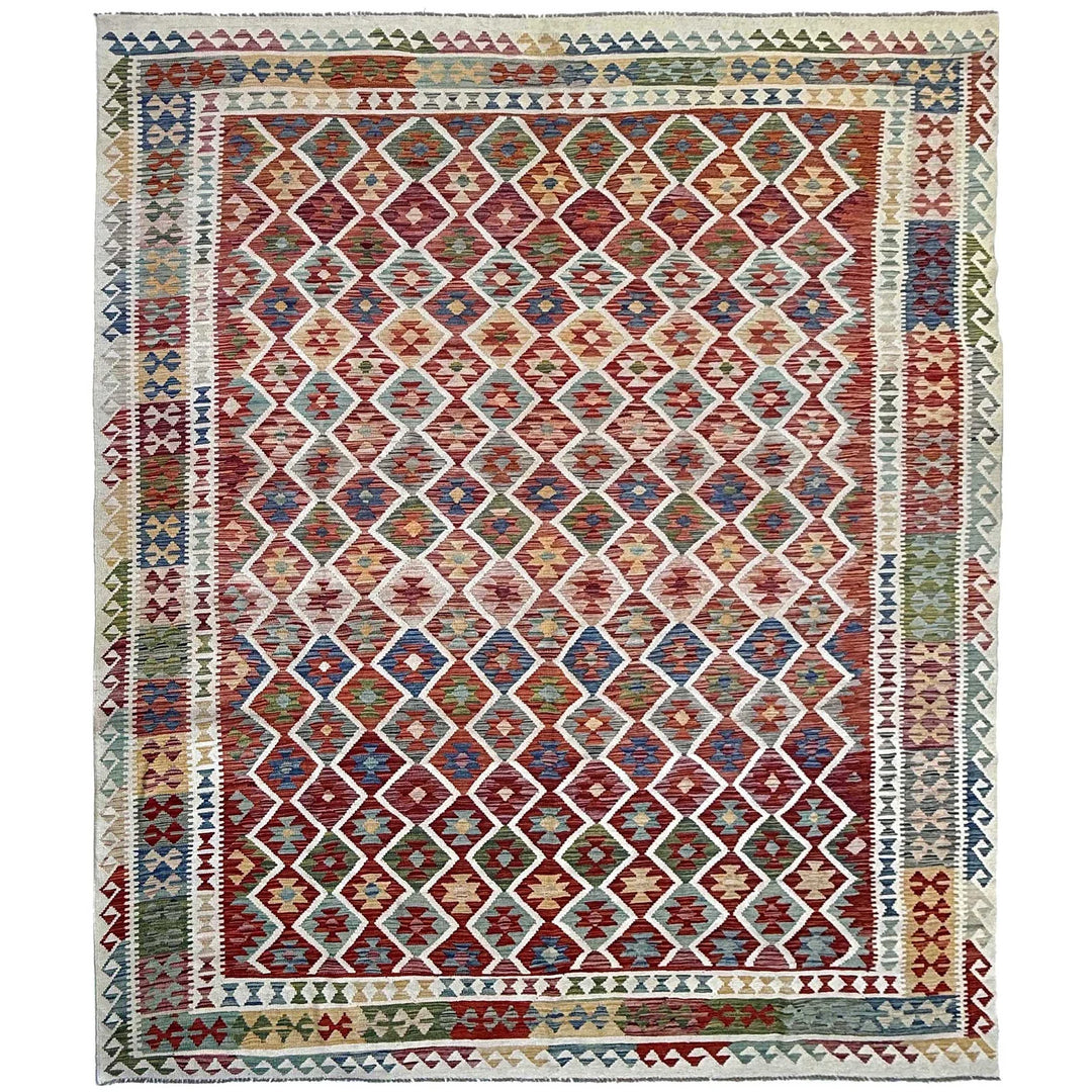 Afghan Vegetable Kilim Rug 9'7" x 12'11" Flat-Weave | No. AL186176