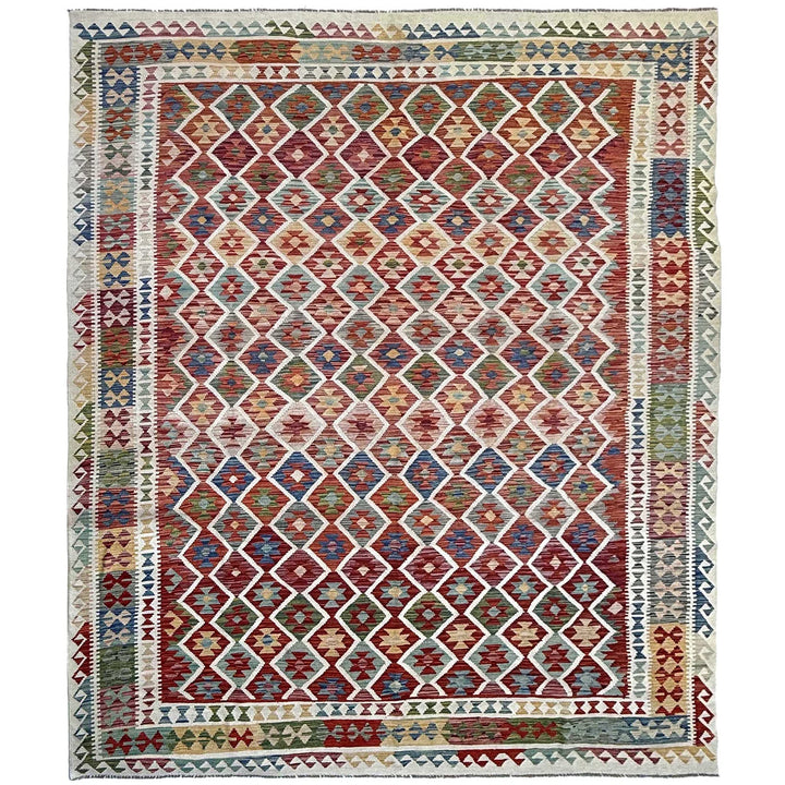 Afghan Vegetable Kilim Rug 9'7" x 12'11" Flat-Weave | No. AL186176