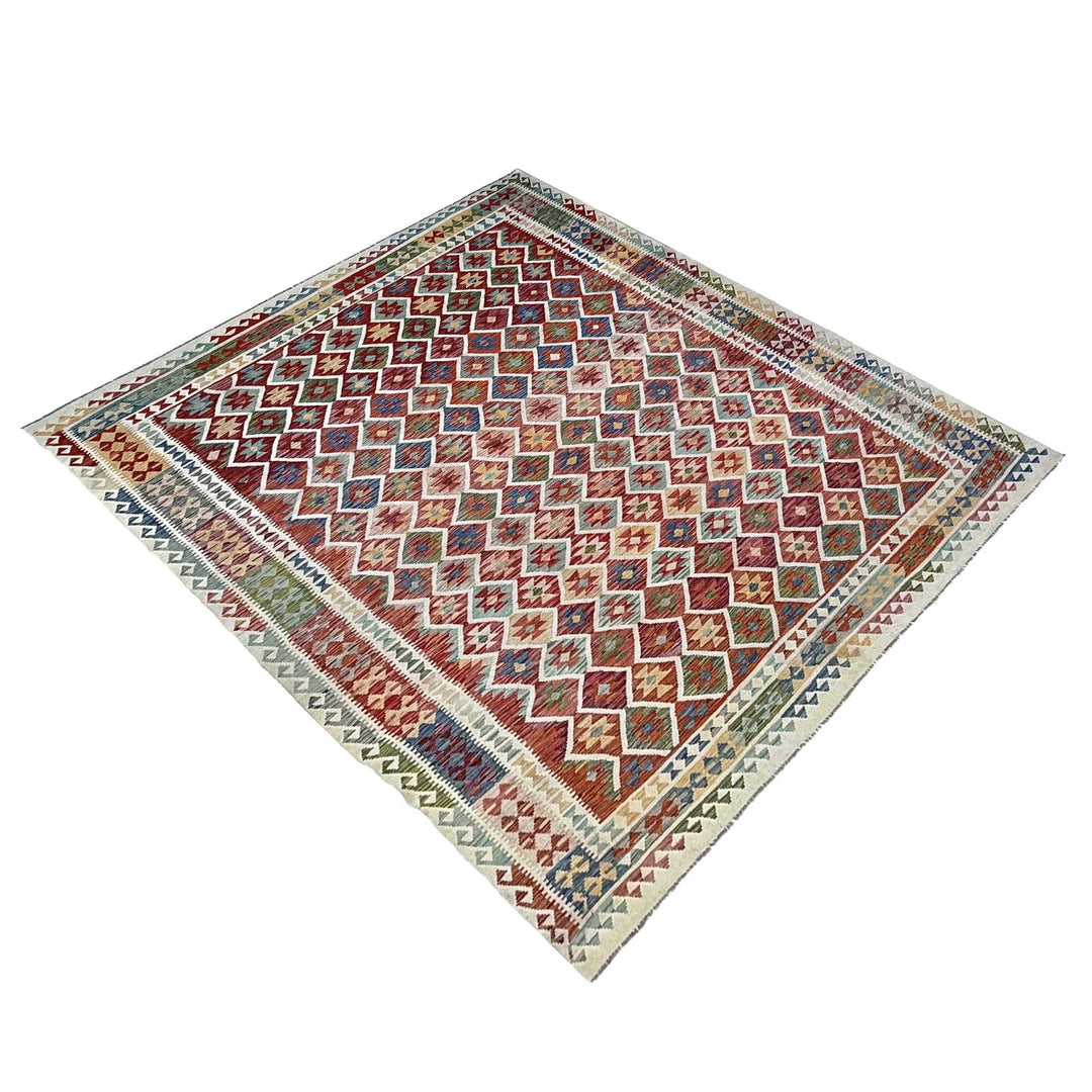 Afghan Vegetable Kilim Rug 9'7" x 12'11" Flat-Weave | No. AL186176