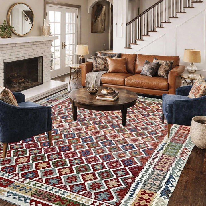 Afghan Vegetable Kilim Rug 9'7" x 12'11" Flat-Weave | No. AL186176