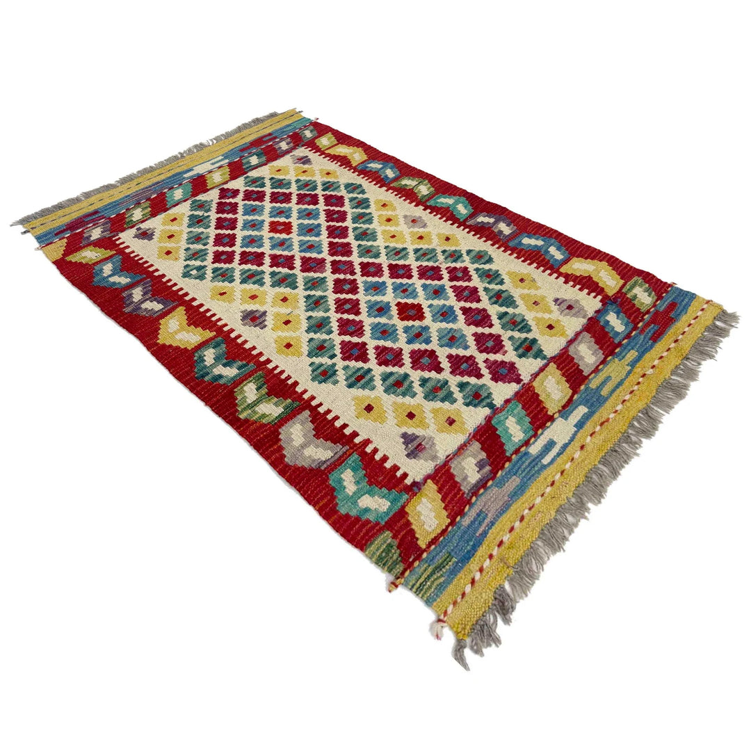 Afghan Vegetable Kilim Rug 2' 7" x 4' 0" Flat-Weave | No. AL186823