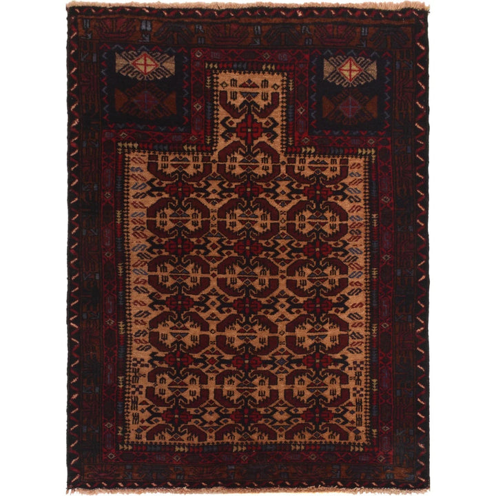 Afghan Prayer Rug 2' 9" x 3' 9" Hand-Knotted | No. AL18683