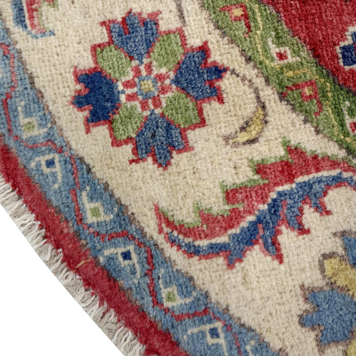 Red Afghan Kazak Rug 4'10" x 4'11" Hand-Knotted | No. AL18689