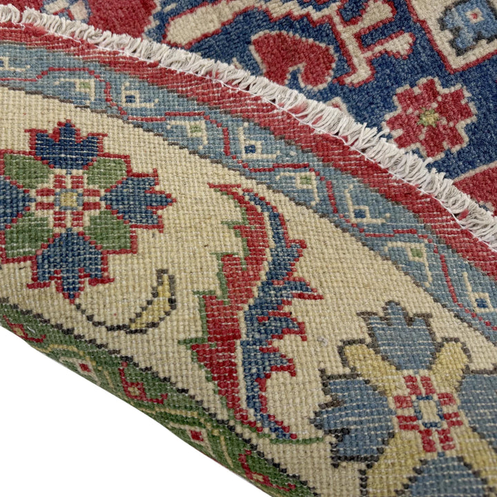 Red Afghan Kazak Rug 4'10" x 4'11" Hand-Knotted | No. AL18689
