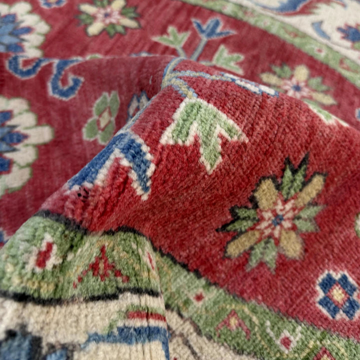 Red Afghan Kazak Rug 4'10" x 4'11" Hand-Knotted | No. AL18689