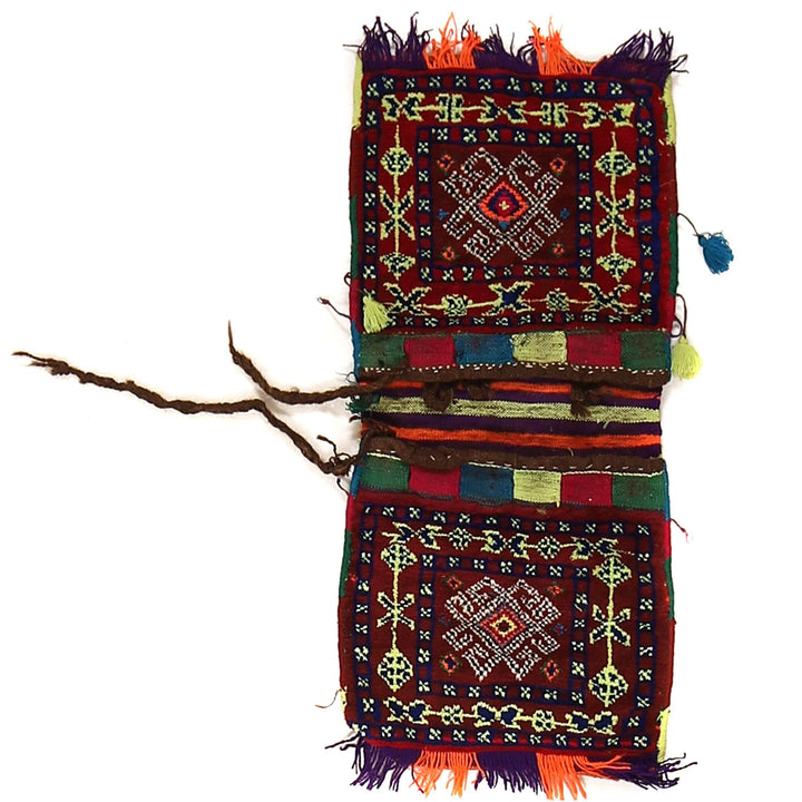 Multicolor Afghan Sadde Bag Rug 0'11" x 2'1" Hand-Knotted | No. AL187368