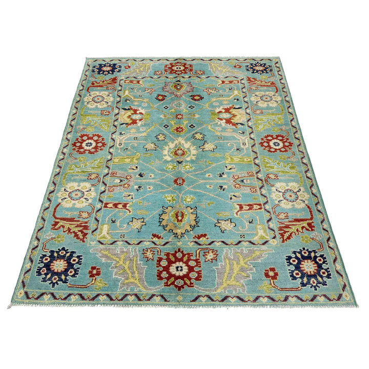 Blue Afghan Sultani Rug 4' 0" x 5' 8" Hand-Knotted | No. AL18739