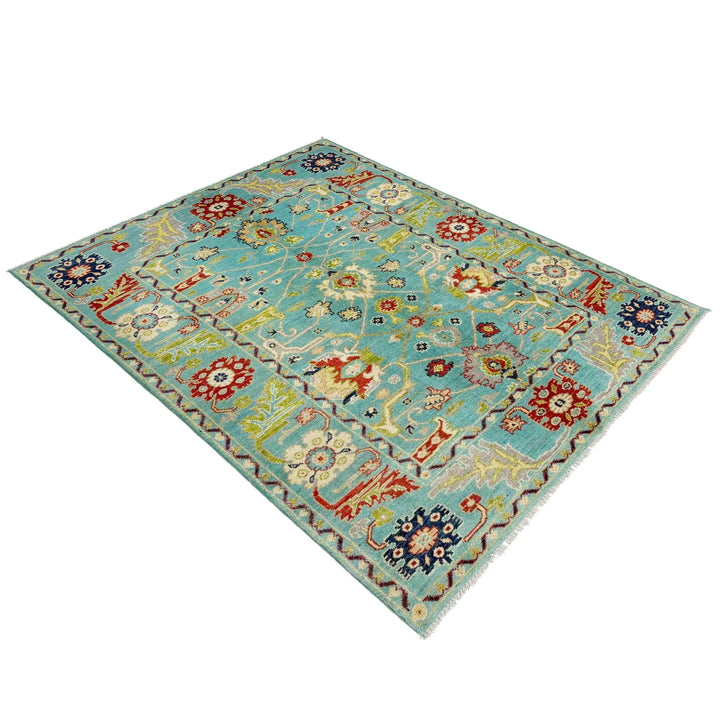 Blue Afghan Sultani Rug 4' 0" x 5' 8" Hand-Knotted | No. AL18739
