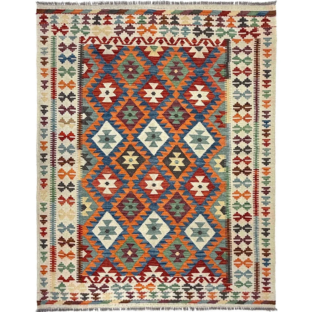 Afghan Kilim Rug 4'11" x 6'6" Flat-Weave | No. AL18748