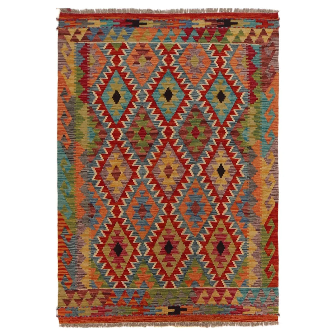 Afghan Vegetable Kilim Rug 3' 6" x 4' 11" Flat-Weave | No. AL18757