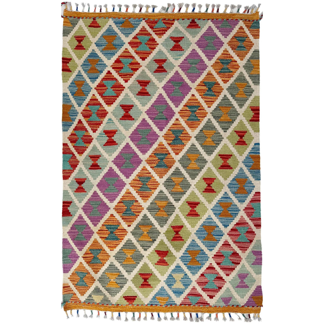 Afghan Vegetable Kilim Rug 2' 7" x 4' 3" Flat-Weave | No. AL18875