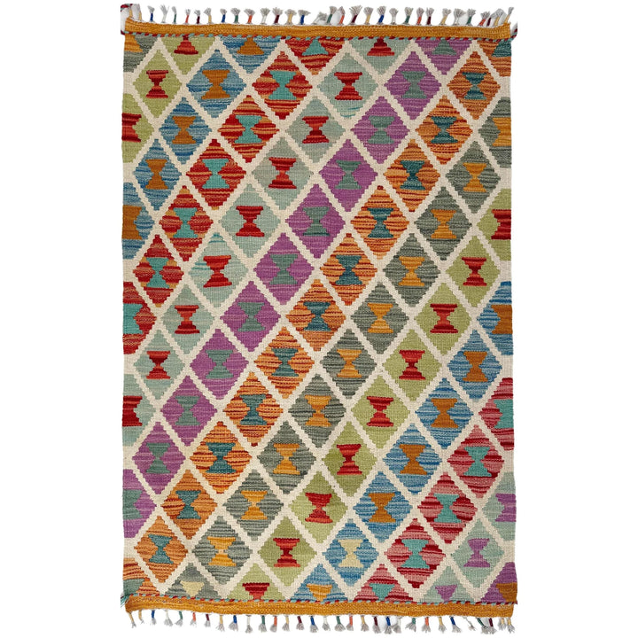 Afghan Vegetable Kilim Rug 2' 7" x 4' 3" Flat-Weave | No. AL18875