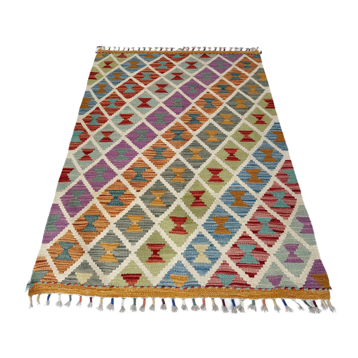Afghan Vegetable Kilim Rug 2' 7" x 4' 3" Flat-Weave | No. AL18875