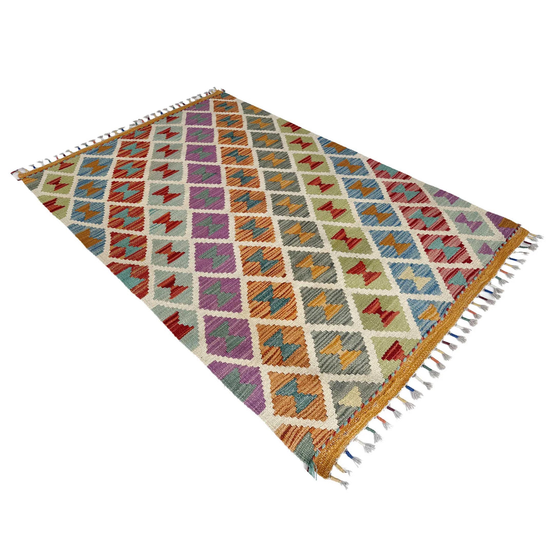 Afghan Vegetable Kilim Rug 2' 7" x 4' 3" Flat-Weave | No. AL18875