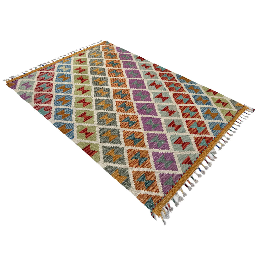 Afghan Vegetable Kilim Rug 2' 7" x 4' 3" Flat-Weave | No. AL18875