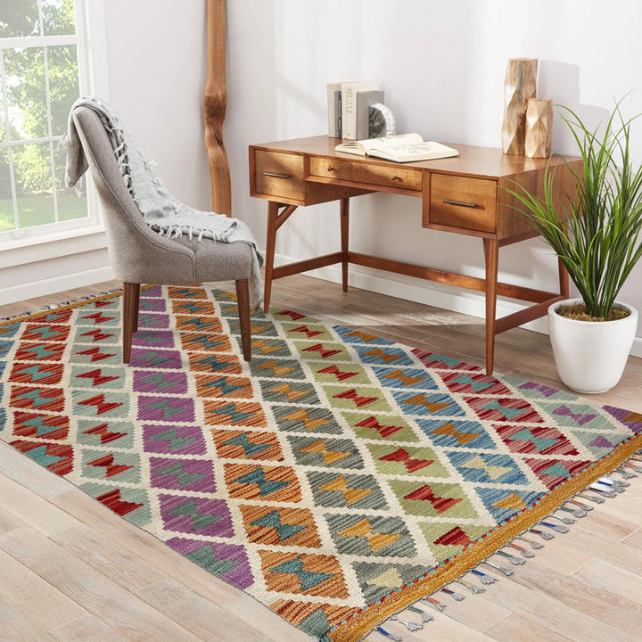 Afghan Vegetable Kilim Rug 2' 7" x 4' 3" Flat-Weave | No. AL18875