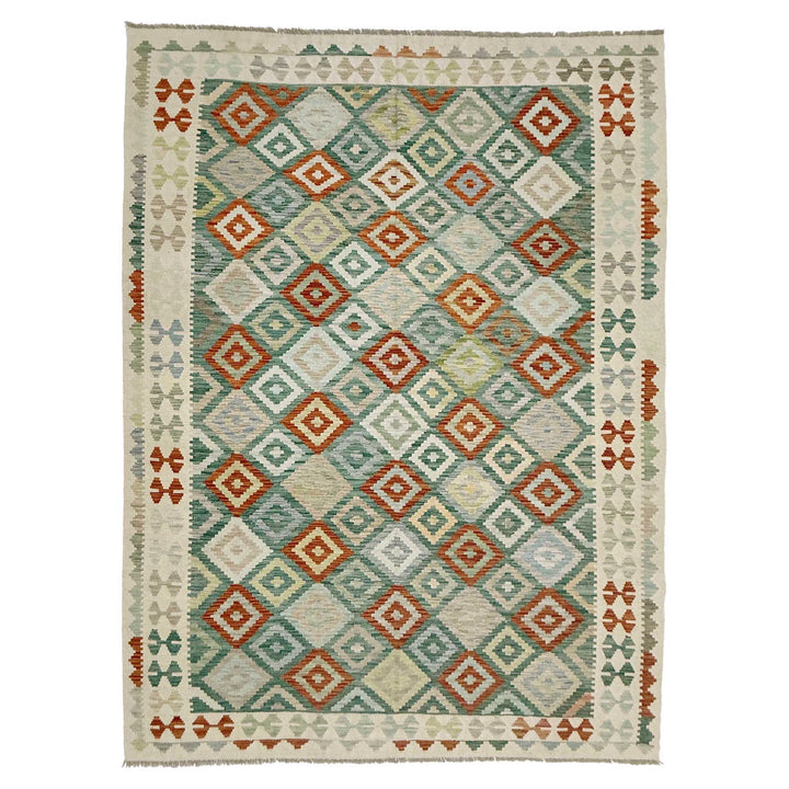 Afghan Vegetable Kilim Rug 6' 8" x 9' 8" Flat-Weave | No. AL189115