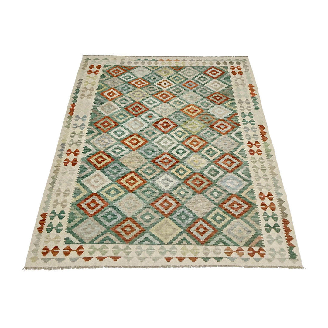 Afghan Vegetable Kilim Rug 6' 8" x 9' 8" Flat-Weave | No. AL189115