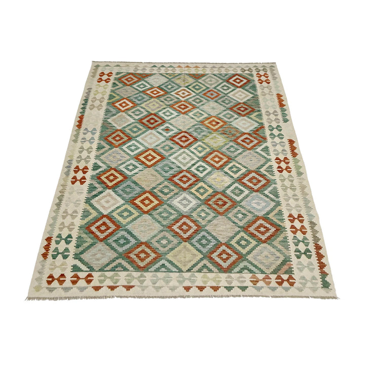 Afghan Vegetable Kilim Rug 6' 8" x 9' 8" Flat-Weave | No. AL189115