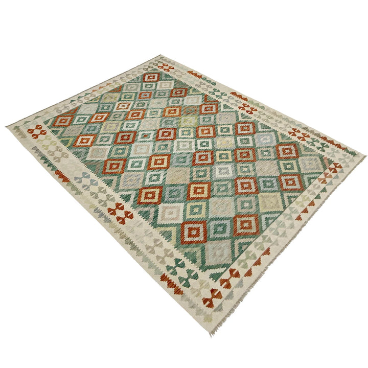 Afghan Vegetable Kilim Rug 6' 8" x 9' 8" Flat-Weave | No. AL189115