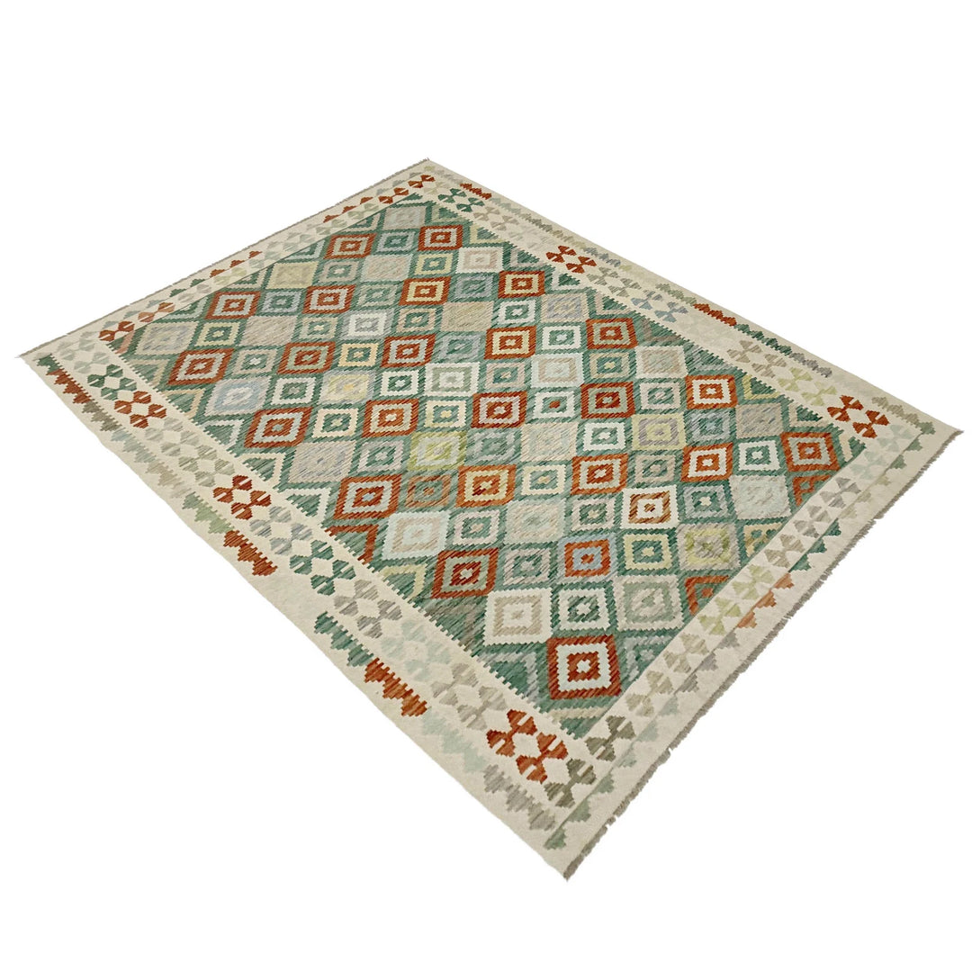 Afghan Vegetable Kilim Rug 6' 8" x 9' 8" Flat-Weave | No. AL189115