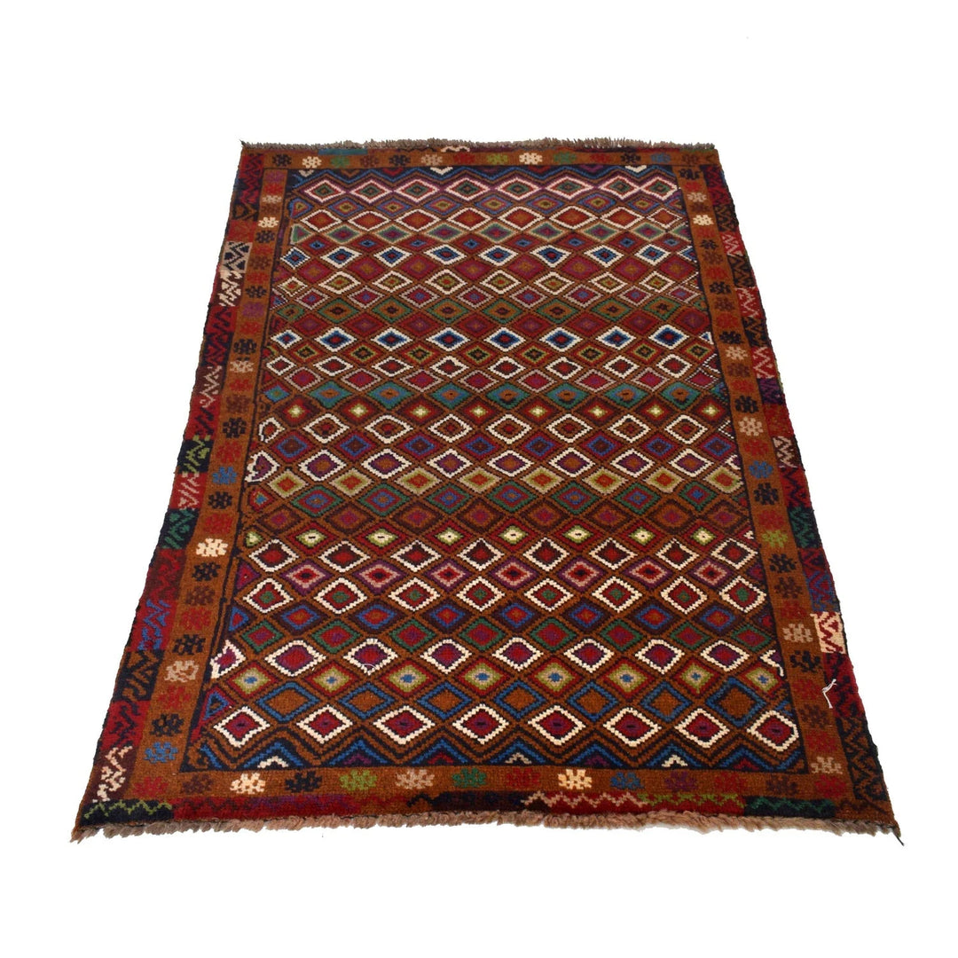 Brown Afghan Baluchi Rug 3' 3" x 5' 1" Hand-Knotted | No. AL18937