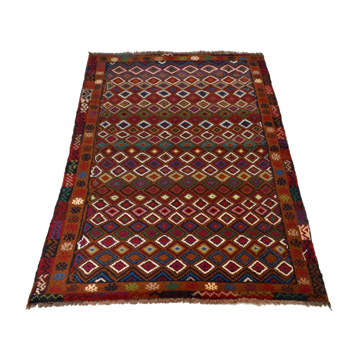 Brown Afghan Baluchi Rug 3' 3" x 5' 1" Hand-Knotted | No. AL18937