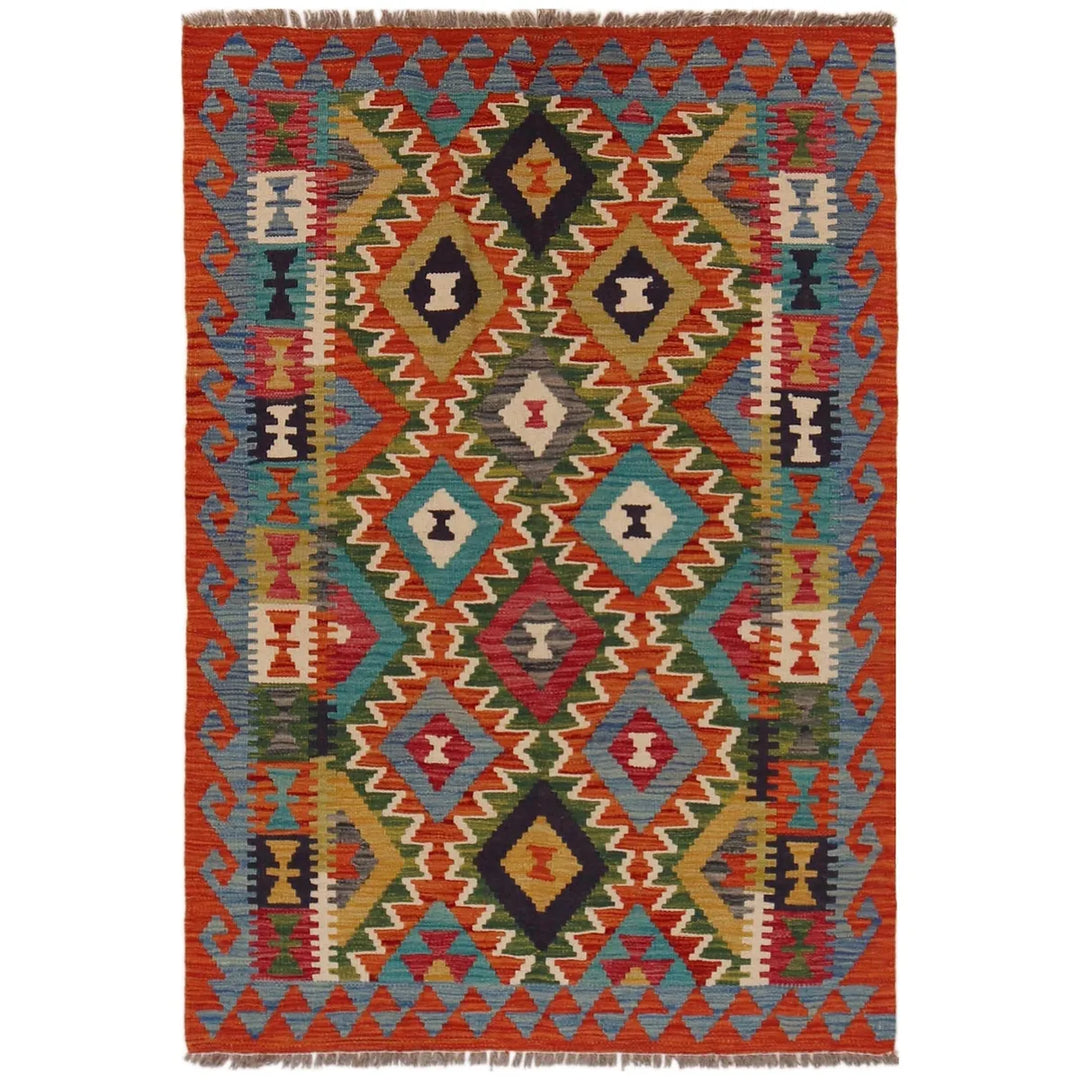 Afghan Kilim Rug 3' 3" x 4' 9" Flat-Weave | No. AL18960