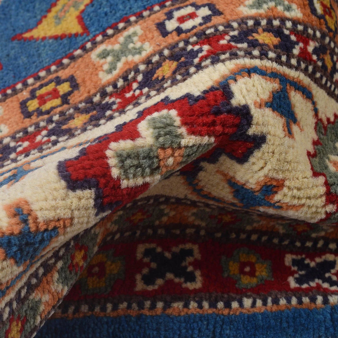 Blue Afghan Kazak Rug 3' 11" x 5' 11" Hand-Knotted | No. AL18963