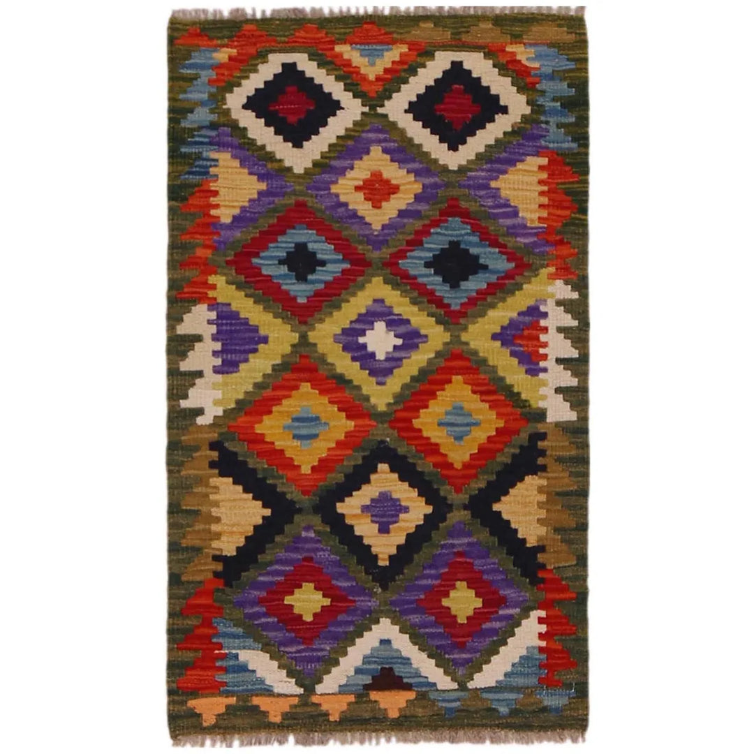 Afghan Kilim Rug 1' 10" x 3' 3" Flat-Weave | No. AL18967