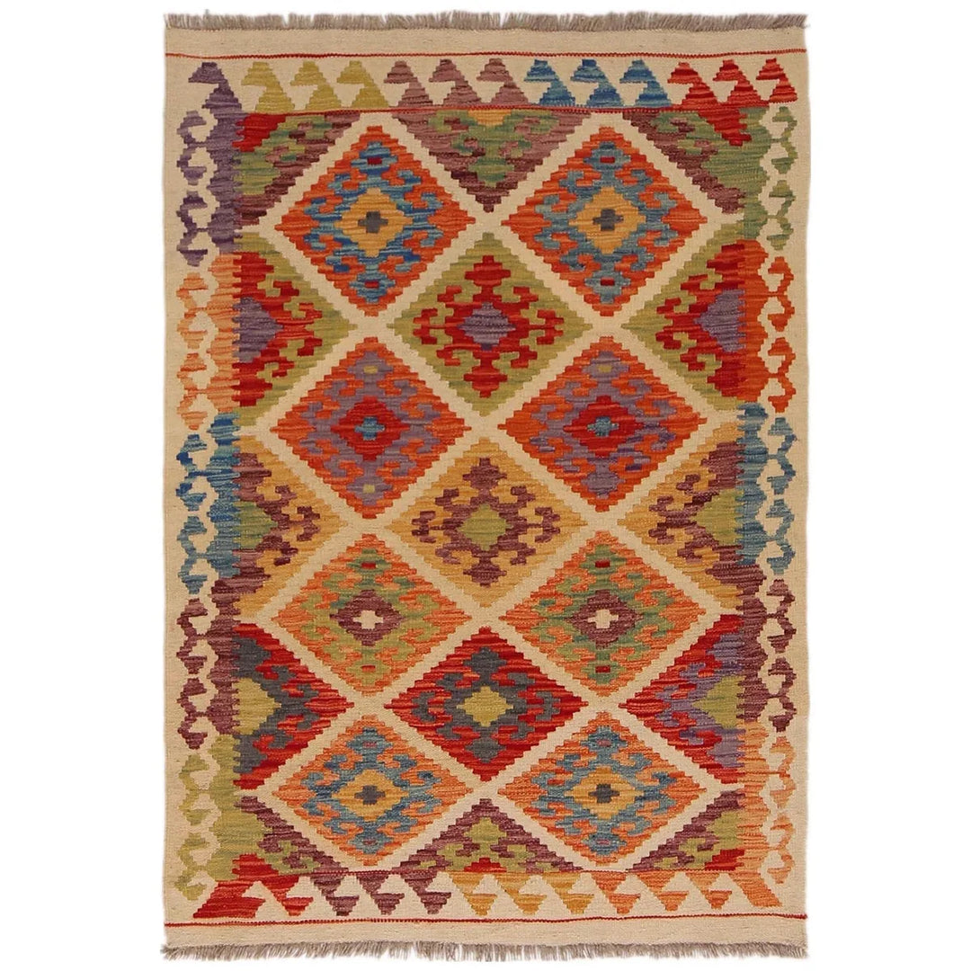 Afghan Kilim Rug 3'5" x 4'11" Flat-Weave | No. AL18970