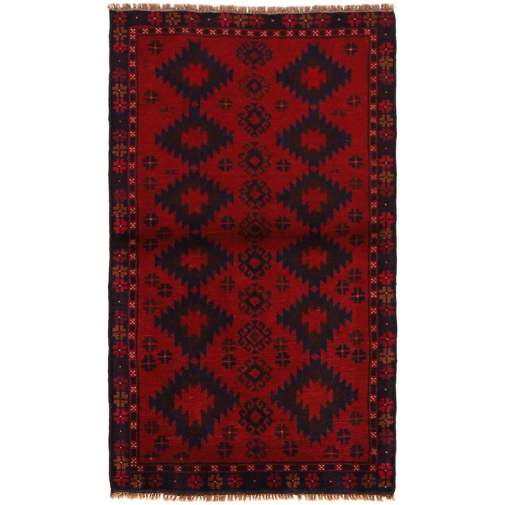 Red Afghan Baluchi Rug 2' 9" x 4' 8" Hand-Knotted | No. AL18976