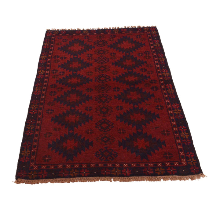 Red Afghan Baluchi Rug 2' 9" x 4' 8" Hand-Knotted | No. AL18976