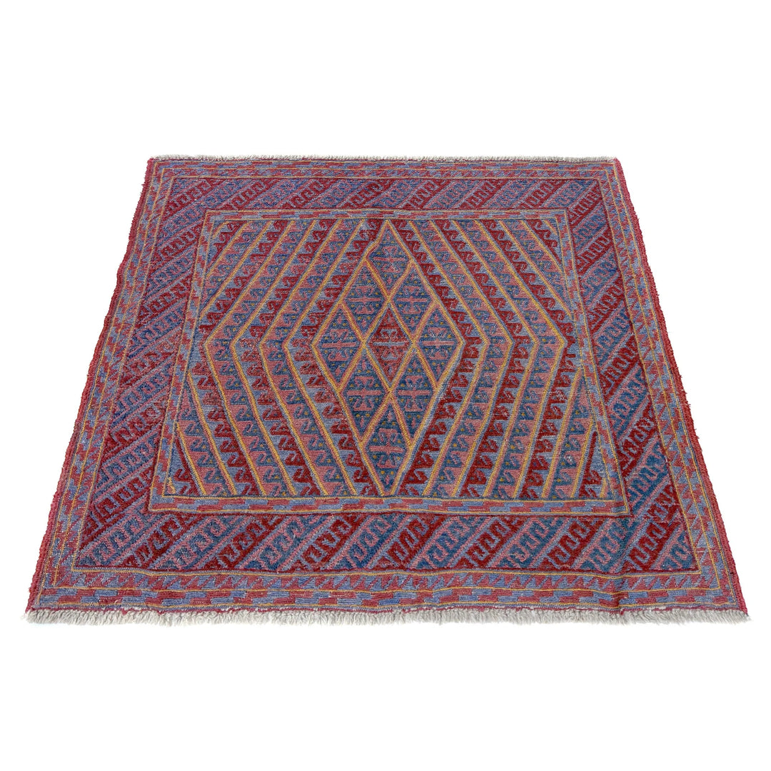 Multicolor Afghan Mashwani Rug 3' 11" x 4' 1" Hand-Knotted | No. AL19009