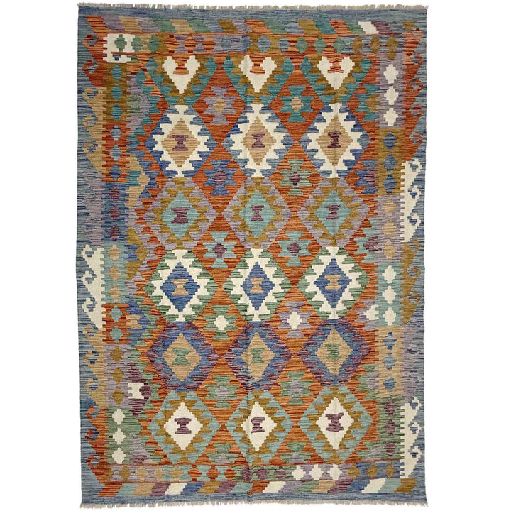 Multicolor Afghan Vegetable Kilim Rug 5' 8" x 8' 0" Flat-Weave | No. AL19013