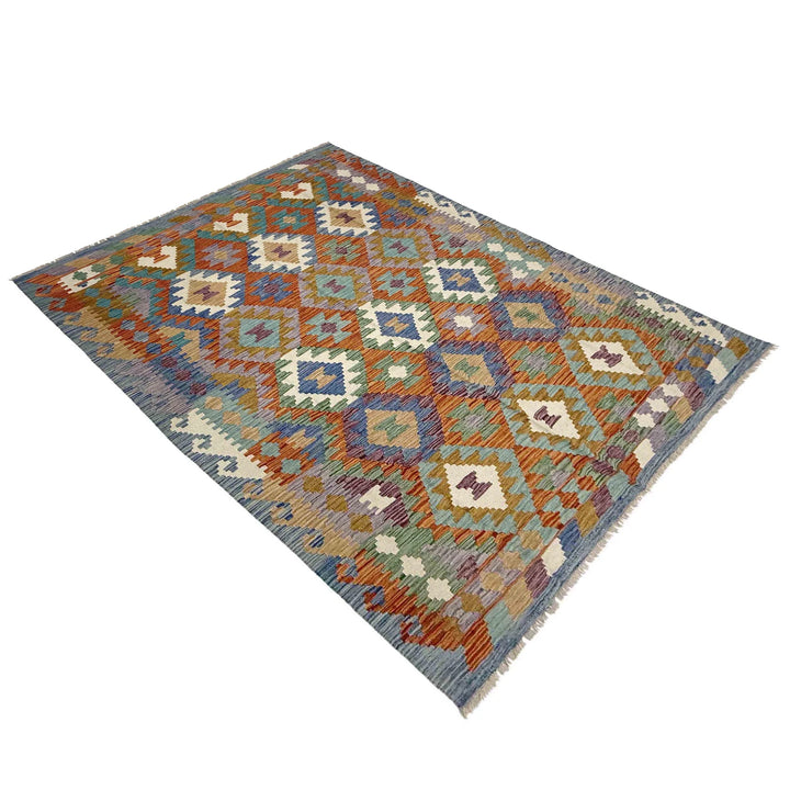 Multicolor Afghan Vegetable Kilim Rug 5' 8" x 8' 0" Flat-Weave | No. AL19013