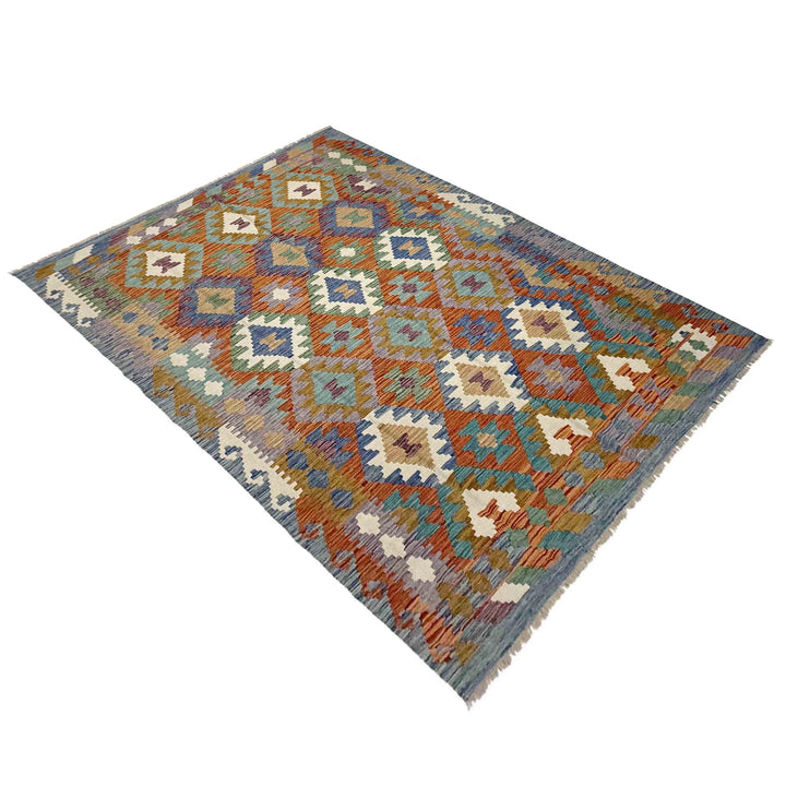 Multicolor Afghan Vegetable Kilim Rug 5' 8" x 8' 0" Flat-Weave | No. AL19013