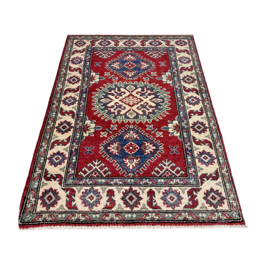 Red Afghan Kazak Rug 2' 7" x 4' 0" Hand-Knotted | No. AL19051
