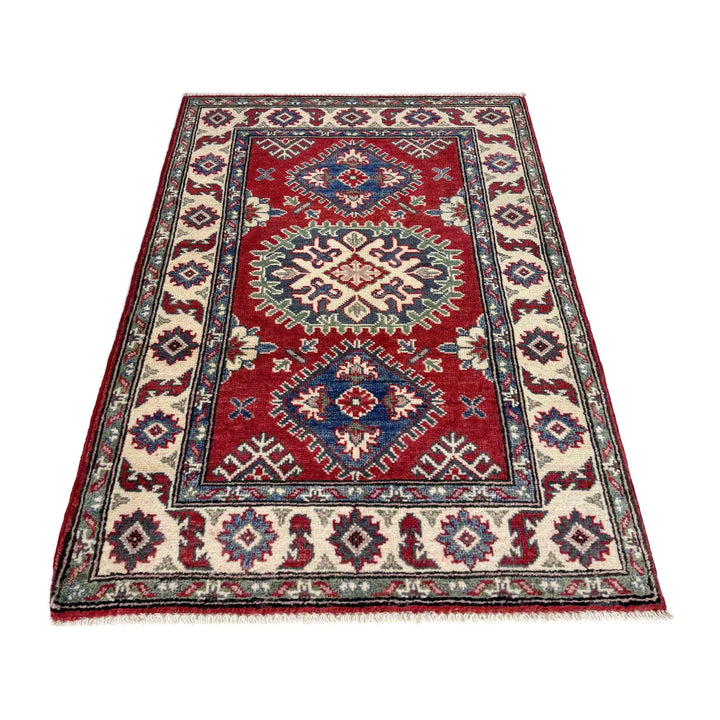 Red Afghan Kazak Rug 2' 7" x 4' 0" Hand-Knotted | No. AL19051