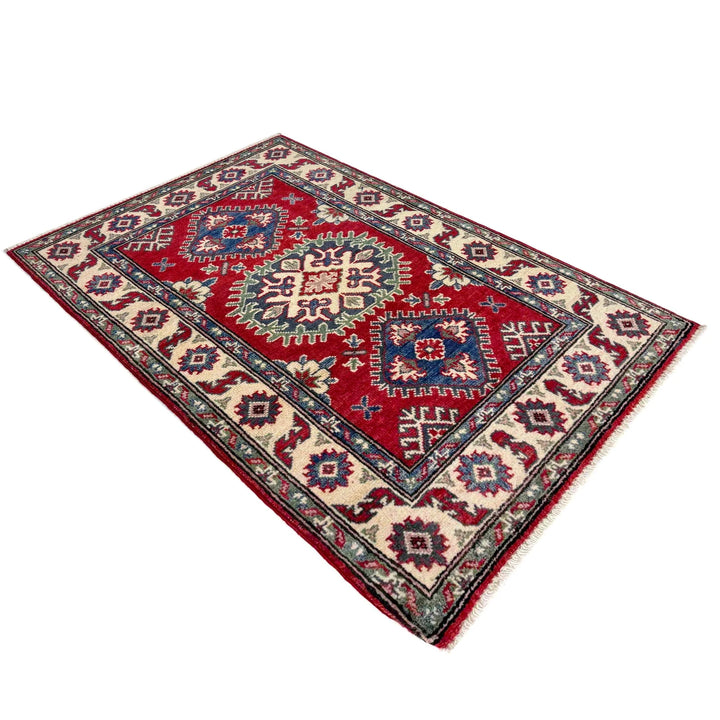 Red Afghan Kazak Rug 2' 7" x 4' 0" Hand-Knotted | No. AL19051