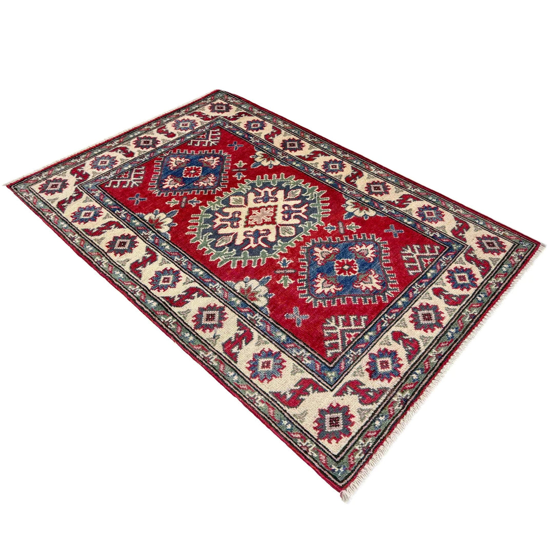 Red Afghan Kazak Rug 2' 7" x 4' 0" Hand-Knotted | No. AL19051