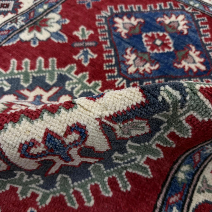 Red Afghan Kazak Rug 2' 7" x 4' 0" Hand-Knotted | No. AL19051