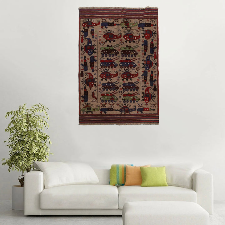 Brown Afghan War Rug 4' 5" x 6' 3" Hand-Knotted | No. AL19059