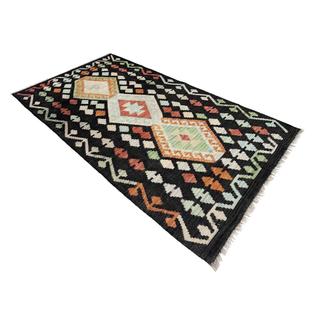 Multicolor Afghan Vegetable Kilim Rug 2' 9" x 5' 0" Flat-Weave | No. AL19076