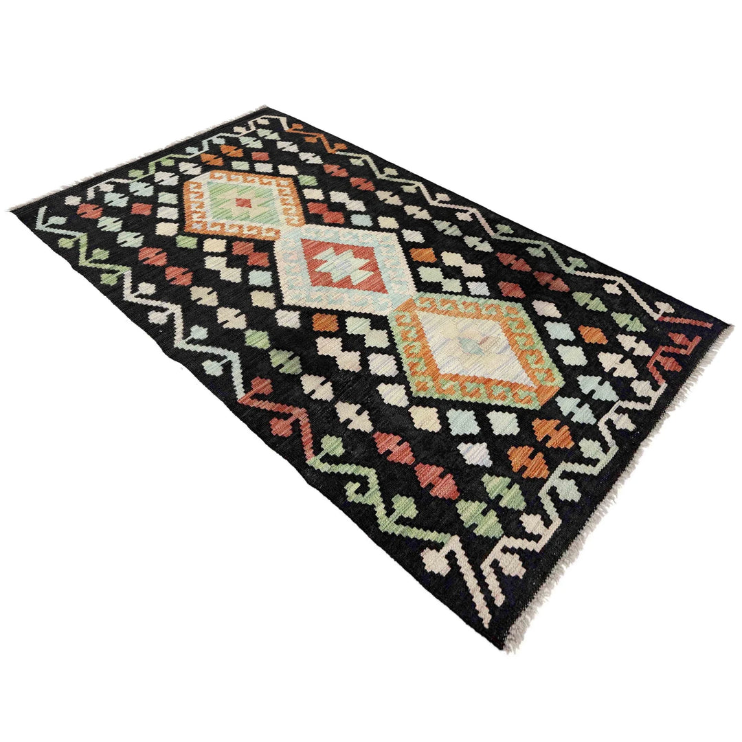 Multicolor Afghan Vegetable Kilim Rug 2' 9" x 5' 0" Flat-Weave | No. AL19076
