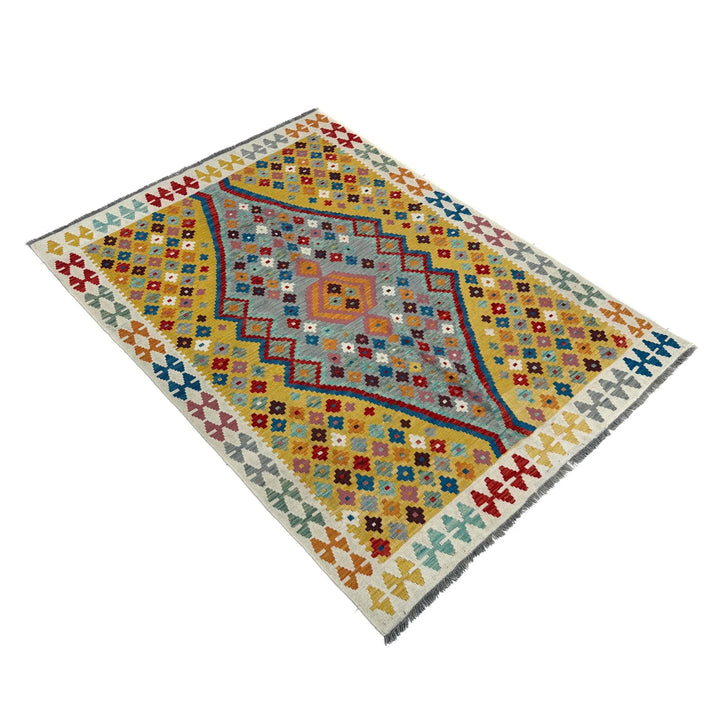 Multicolor Afghan Vegetable Kilim Rug 5' 1" x 6' 6" Flat-Weave | No. AL19103