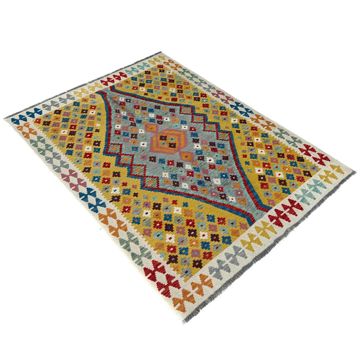 Multicolor Afghan Vegetable Kilim Rug 5' 1" x 6' 6" Flat-Weave | No. AL19103