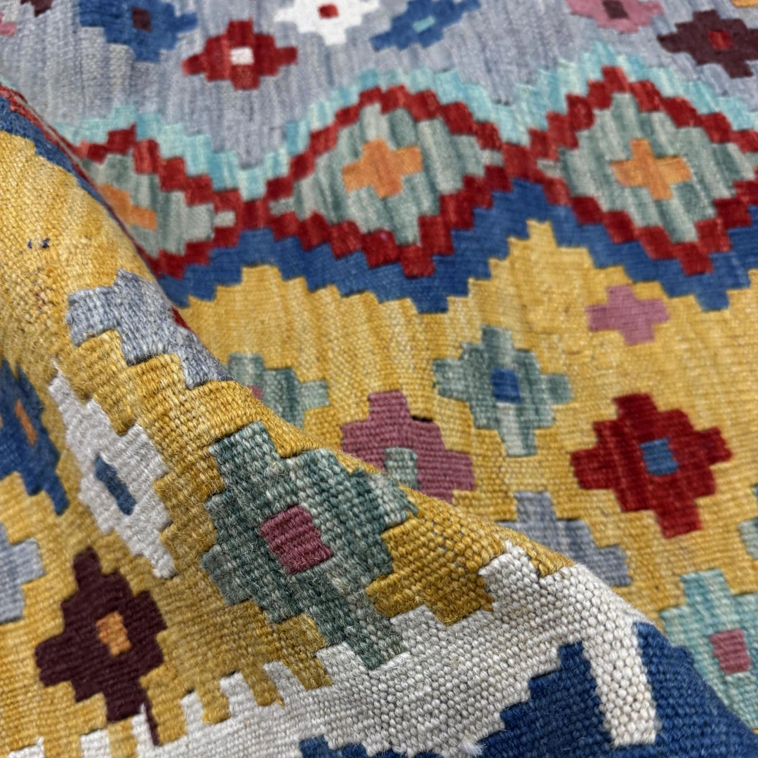 Multicolor Afghan Vegetable Kilim Rug 5' 1" x 6' 6" Flat-Weave | No. AL19103