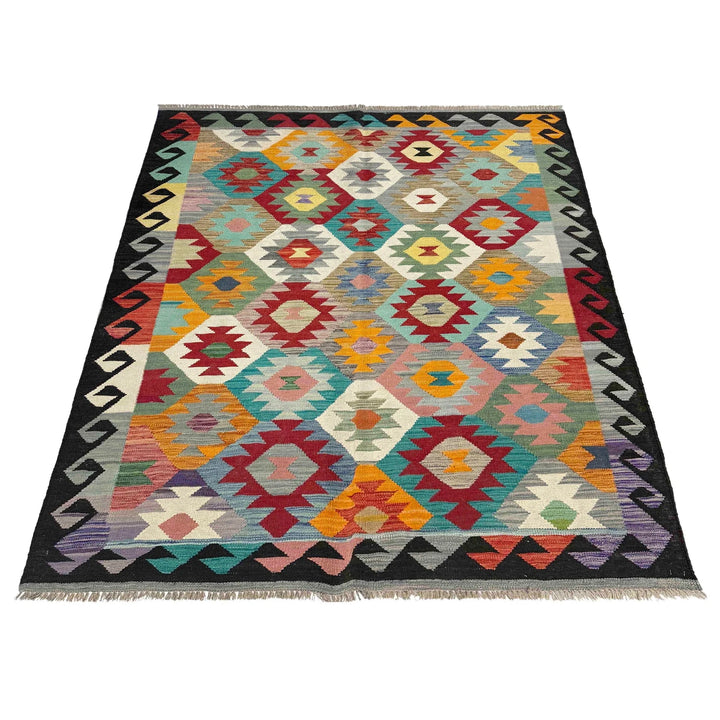 Afghan Vegetable Kilim Rug 4'11" x 6'8" Flat-Weave | No. AL191070