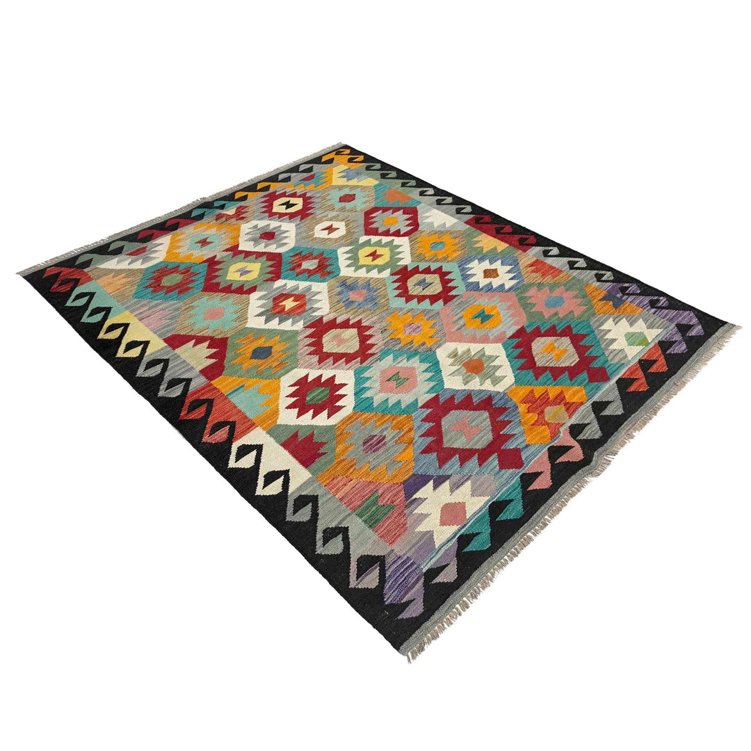 Afghan Vegetable Kilim Rug 4'11" x 6'8" Flat-Weave | No. AL191070